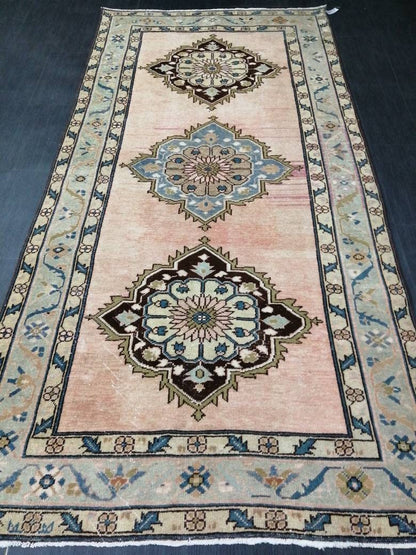 Muted Wool Runner Rug  Muted 4.6 x 9.5 Oushak Runner Rug Turkish Runner Rug Vintage Runner Rug Hallway Runner Rug Wool Kitchen Runner Rug