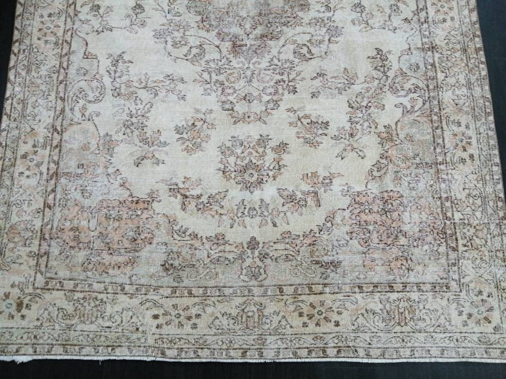 6.5 x 10.3 Muted OUSHAK RUG Neutral Vintage Oushak Rug Large Vintage Rug Wool Oushak Rug Hand Made Rugs Vintage Turkish Rug