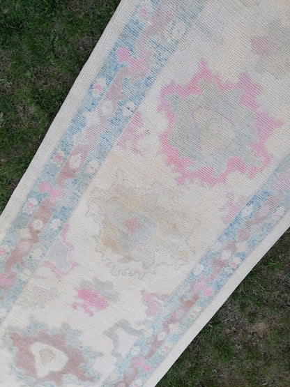 Turkish muted oushak runner rug 3x16'9 new production oushak runner rug, hallway oushak hand made wool rug
