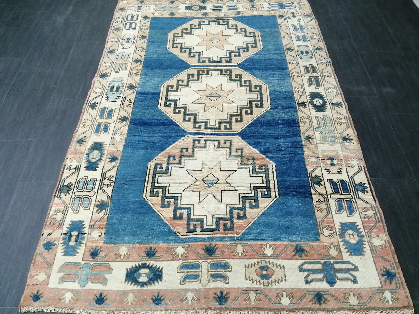 Blue Wool Rugs, 6.5 x 4.2 Vintage Hand Made Rug, Oushak Rug, Turkish Rug, Farmhouse Rug, Vintage Rug, Wool rug Oriental Rug