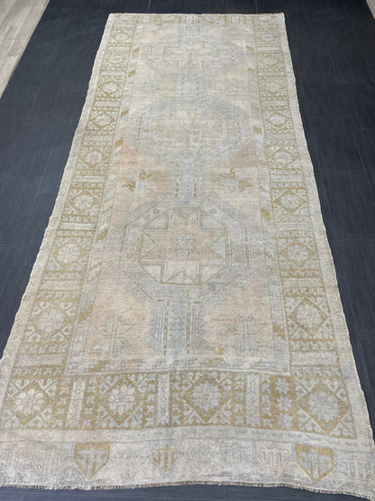 Muted Oushak Runner Rug 5 x 11.5 Vintage Turkish Runner Rug Vintage Runner Rug Hallway Runner Rug Kitchen Runner Rug Wool Runner Rug