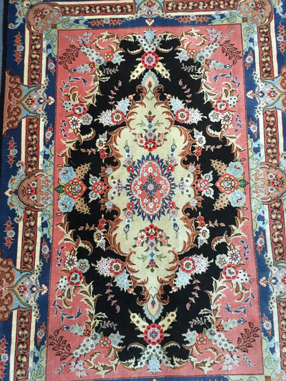 3x5 feet handmade new turkish floral rug, medium size pink wool bedroom rug, middle kitchen floor black rug, laundry rug, living room rugs