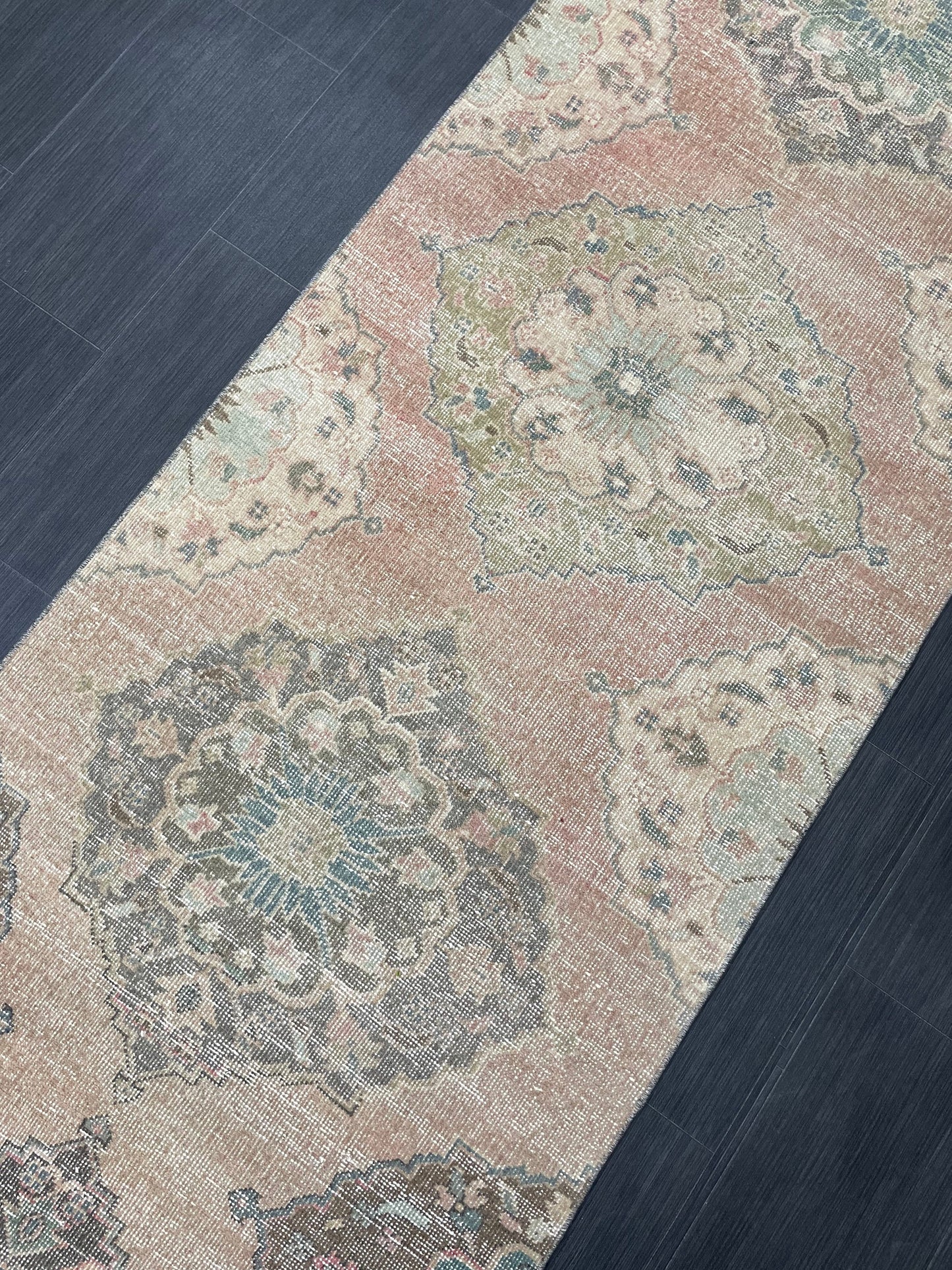 Distressed Runner Rug Muted Turkish Runner 3 x 13.2 Rug  Pink Vintage Runner Rug Hallway Runner Rug Muted Persian Runner Rug Wool Runner