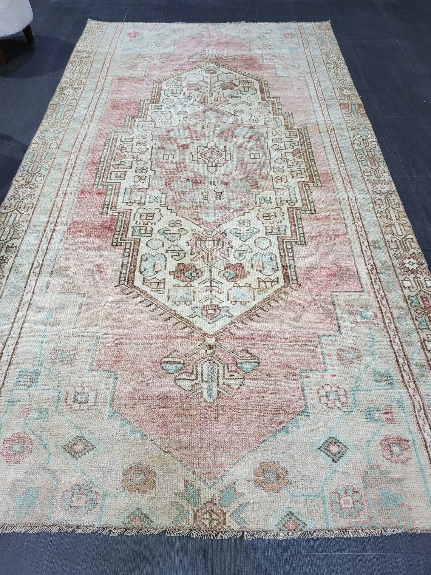 Antique Rug, Muted TURKISH RUG, 4.5 x 8.2 VINTAGE Rug, Living Room Rug, Oushak Rug, Handmade Rug, Earth Tones rug, Persian Rug,farmhouse rug