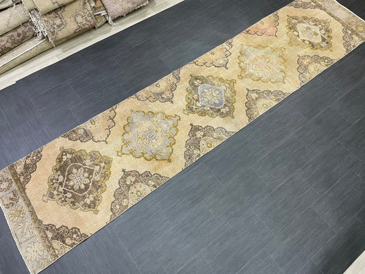 MUTED Hand Knotted Runner Entry Runner TURKISH Runner 2.8 x 12.8 Vintage  Hallway Runner Rug Muted Runner Rug Kitchen Rug Runner