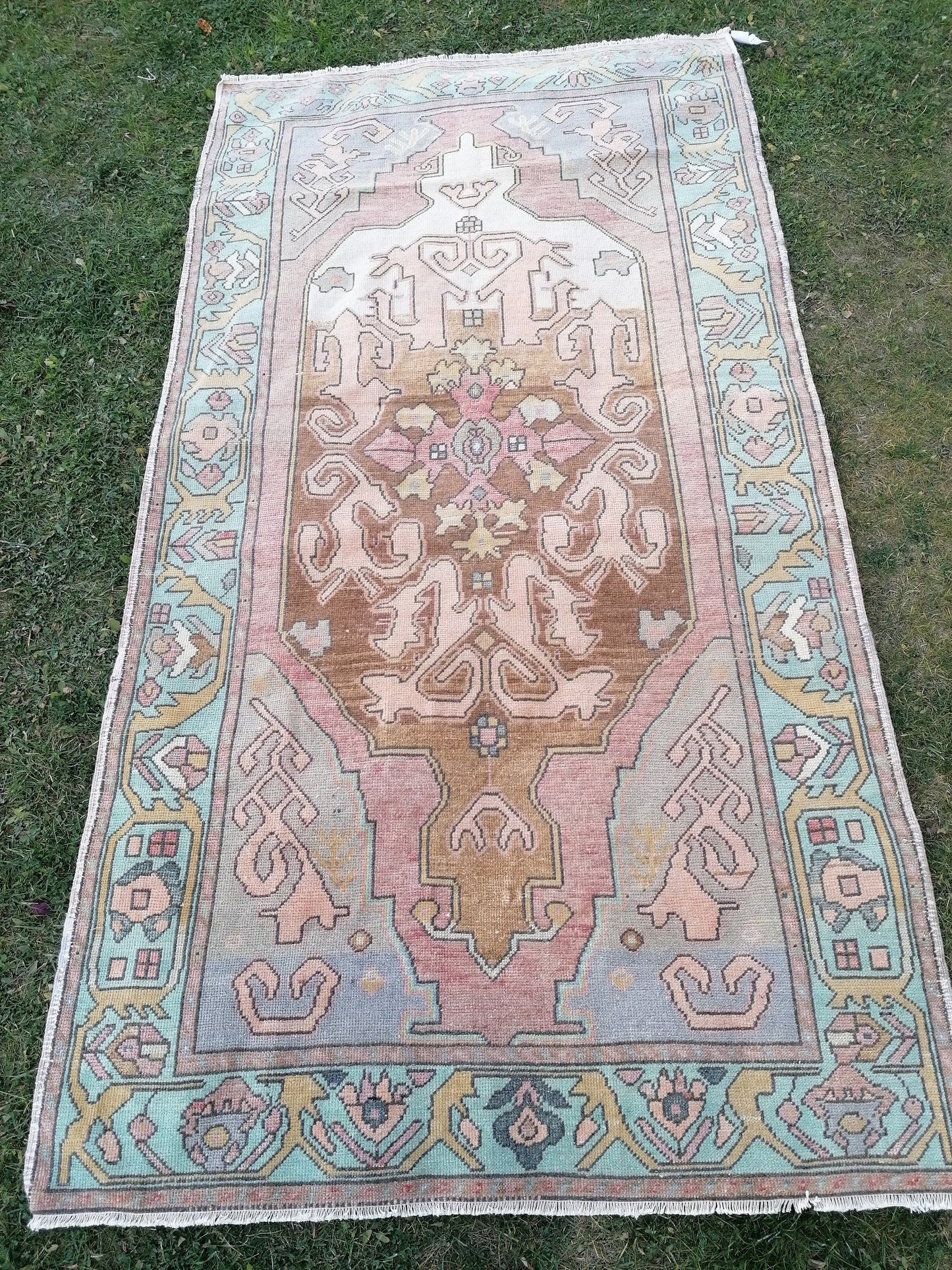 Vintage oushak hand made wool rug 4’4.8’3 kitchen rug, bohemian rug, area rug