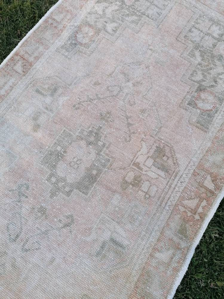 Pastel vintage rug, handmade wool rug, muted vintage rug 3'6x7 oushak runner