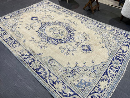 Muted Vintage RUG, muted Turkish Oushak Rug, Antique 4.6 x 6.8 Rug, Distressed Vintage Wool Rug, Handmade Rug, Hand Knotted Turkish Rug