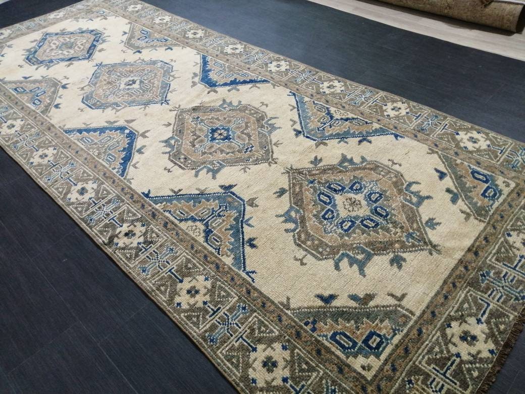 Antique Oushak Runner Rug Turkish Runner Rug Vintage Runner Rug 11.9 x 4.9 Hallway Runner Rug Antique Oriental Runner Rug Blue Beige Runner