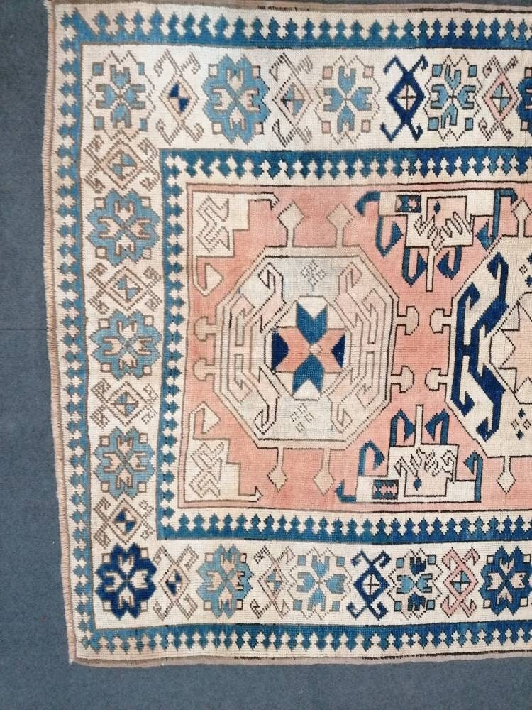 Oushak rug, blue turkish rug vintage rug 4'7x6'1 vintage oushak rug unique hand made rug kitchen rug bohemian rug