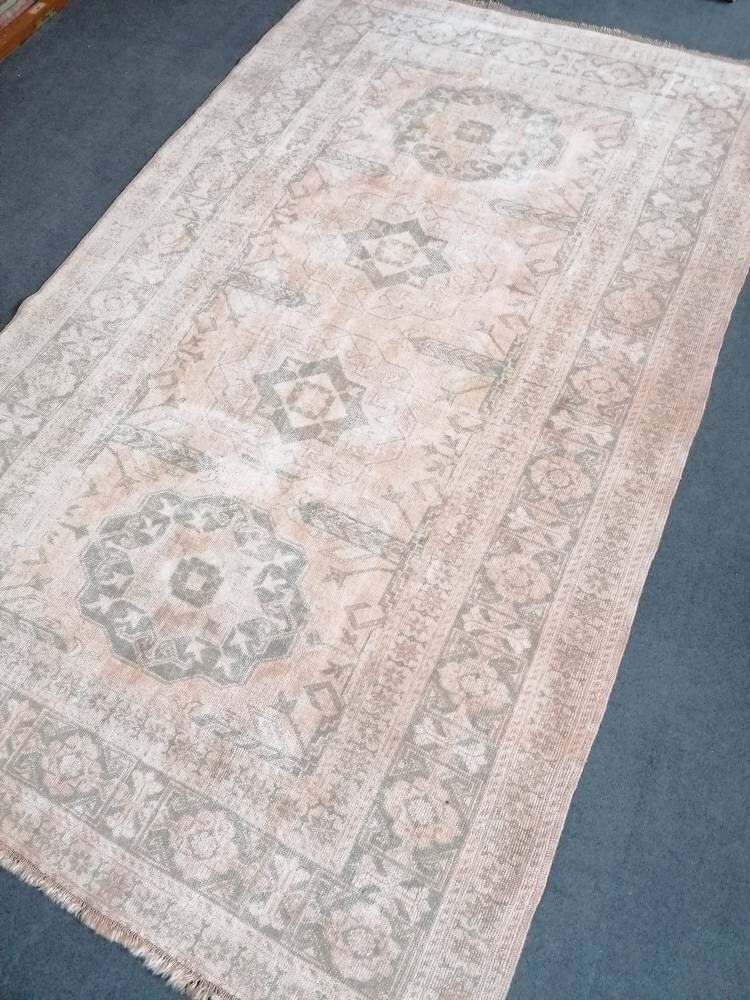 Oushak wool rug, muted large vintage rug 5'4x8'8 turkish hand made rug, bohemian rug