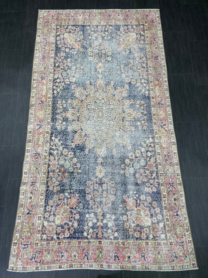 Vintage Rug TURKISH 4.3 x 8 Rug Handmade Rug Vintage Persian Rug Oushak Rug  Hand Knotted RugTurkish Rug Vintage Oushak Rug, Wool Rug