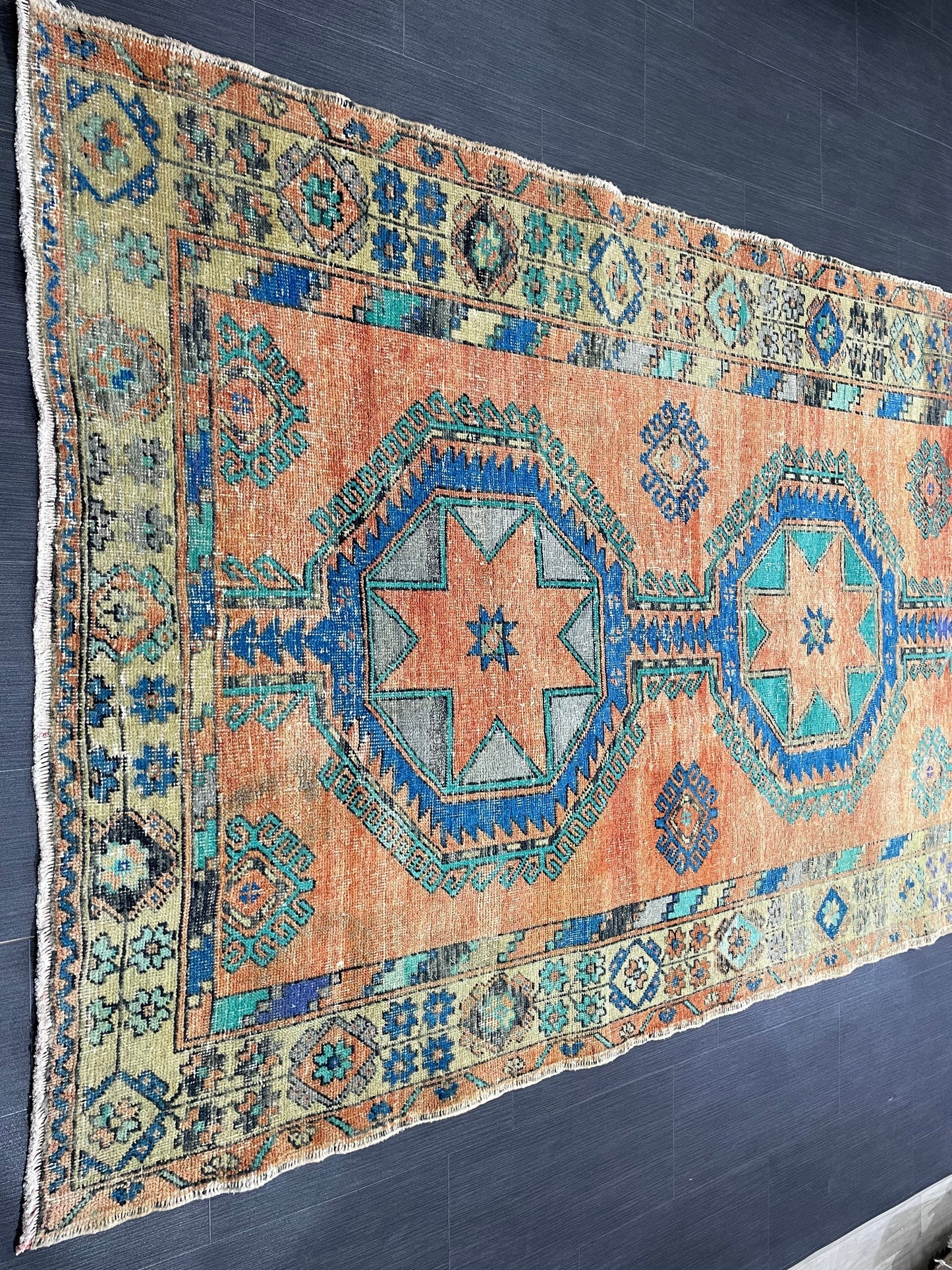 Vintage Hand Knotted Vintage 5 x 12.8 Runner Oushak Runner Rug Turkish Runner Rug Vintage Runner Rug Star Kitchen Runner Natural Wool Runner