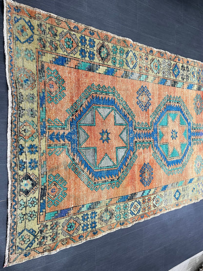 Vintage Hand Knotted Vintage 5 x 12.8 Runner Oushak Runner Rug Turkish Runner Rug Vintage Runner Rug Star Kitchen Runner Natural Wool Runner