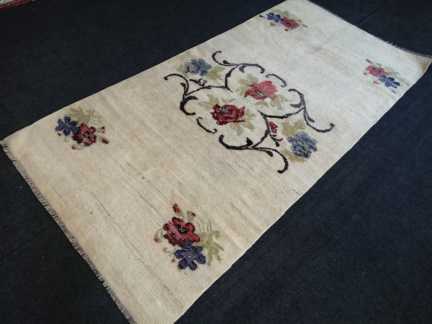 Floral OUSHAK RUG TURKISH 6.3 x 3.2 Oushak Rug Vintage Oushak Runner Rug Vintage Runner Rug Wool  Hand Made Rugs Vintage Turkish Rug