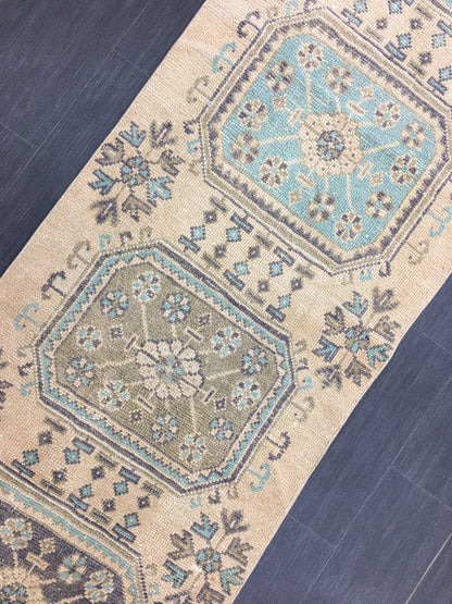 Wool Vintage Runner Rug 2.8 x 11.3 Turkish Runner Rug Oushak Runner Rug Blush Hallway Runner Rug Kitchen Runner Rug Wool Runner Rug