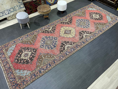 Turkish Runner Rug, Persian Distressed Runner 4.8 x 13.2 Rug, Vintage Runner Rug, Hallway Runner Rug,  Kitchen Runner Rug, Wool Runner Rug