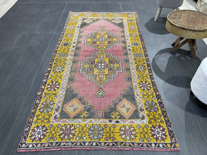 Vintage Rug, Turkish 3.7 x 7 Rug Oushak Rug, Handmade Rug, Muted Rug, Vintage Turkish Rug, Farmhouse Rug, Vintage Rug, Wool rug