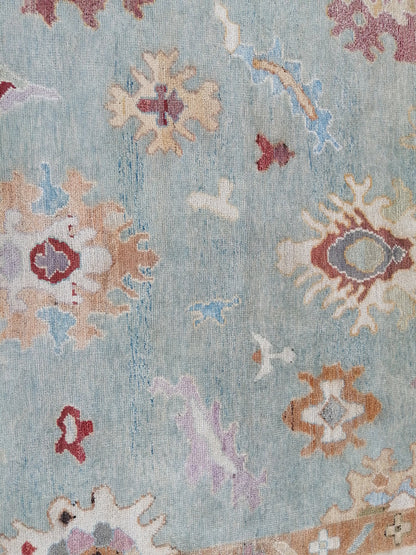 9.6 x 11.9 Blue OUSHAK RUG, TURKISH Oushak Rug, Vintage Oushak  Rug, Blue Wool Oushak Rug Hand Made Rugs, Made In Turkey Oriental 10x12 rug