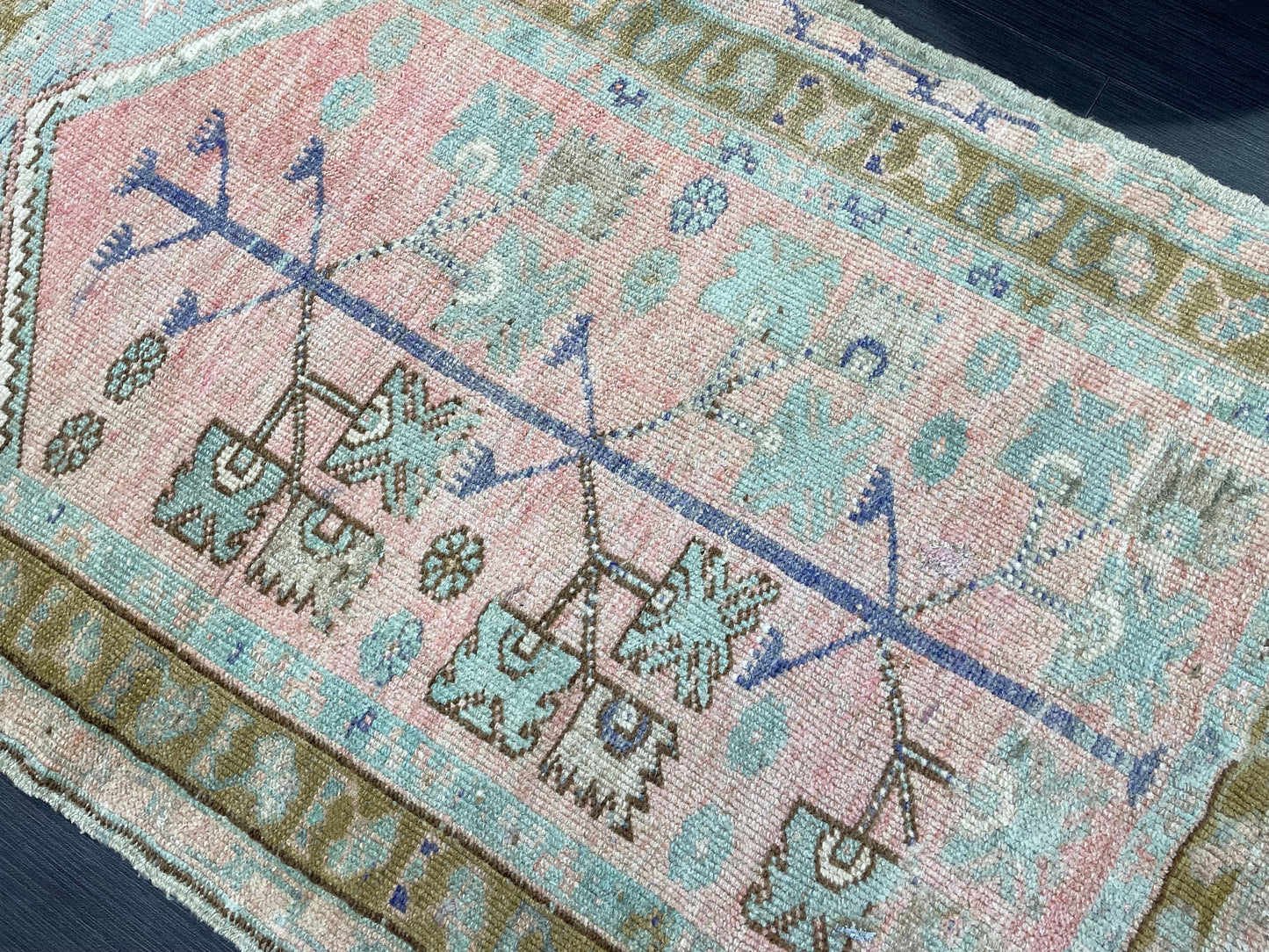 Muted Handmade Rug Muted 2.11 x 4.4 Vintage Rug Wool Oushak Rug Hand Made Rugs Vintage Turkish Rug Living Room Rug