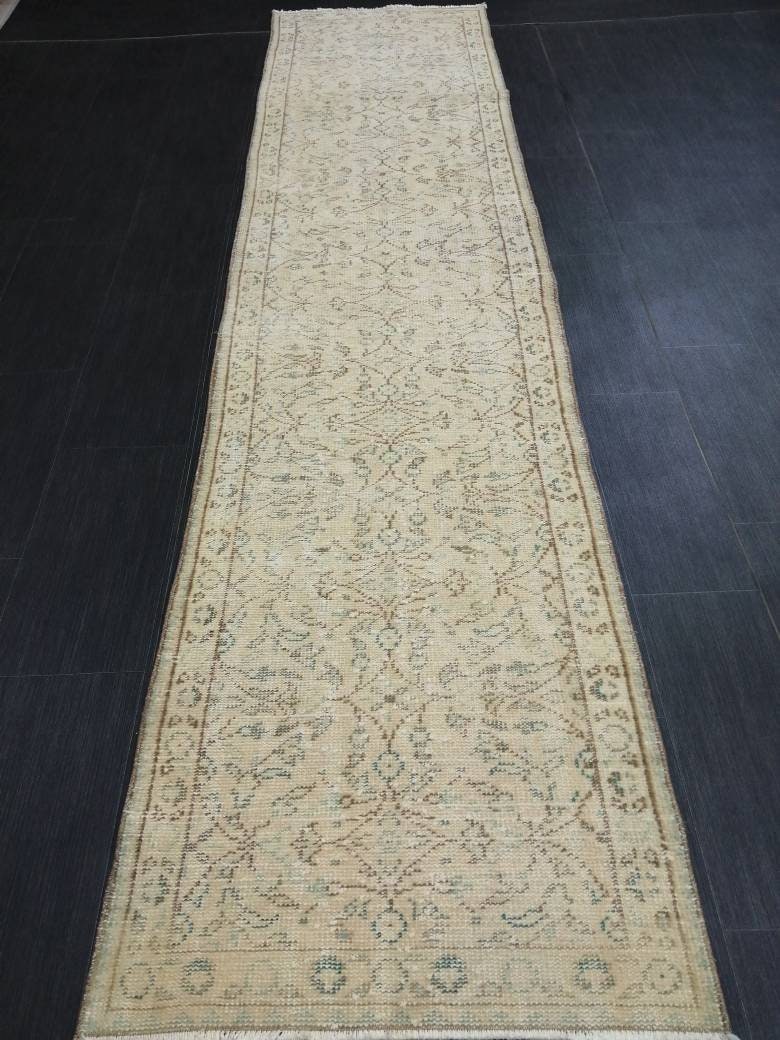 Vintage Runner Rug  2.4 x 10.7 Persian Runner Rug Muted Vintage Runner Rug Antique Hallway Runner Muted Turkish Runner Rug Distressed Runner