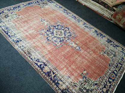 6.2 x 9.8 Large Area OUSHAK RUG TURKISH Oushak Rug Vintage Blue Orange Rug Distressed Wool Oriental Rug Hand Made Rugs Vintage Turkish Rug