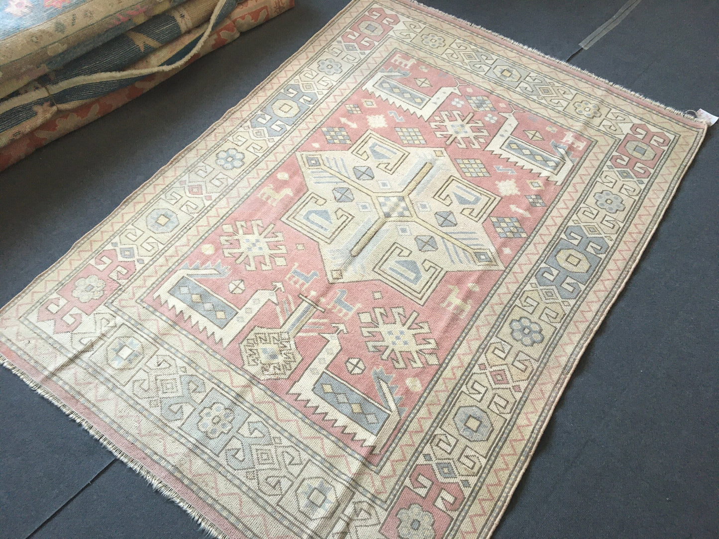 5x7 feet handmade turkish large rug, big wool oushak rug, red vintage largest area rug, bohemian blue kitchen rug, bedroom floor etnique rug