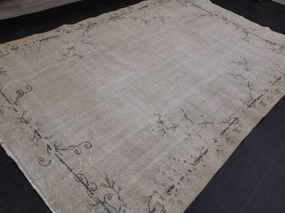 Neutral Oriental Rug TURKISH Rug 6.5 x 9.7 Distressed Vintage Antique Rug Vintage Wool Distressed Rug Neutral Hand Made Rug