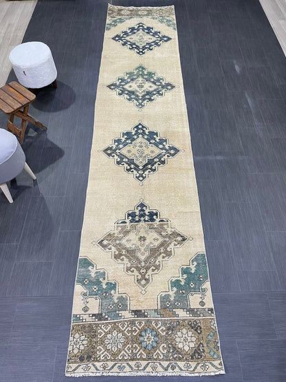 Antique Runner Rug 2.7 x 12.8 Persian Runner Rug Wool Oushak Rug Oushak Runner Rug Long Turkish Runner Rug Kitchen Runner Rug Hallway Runner