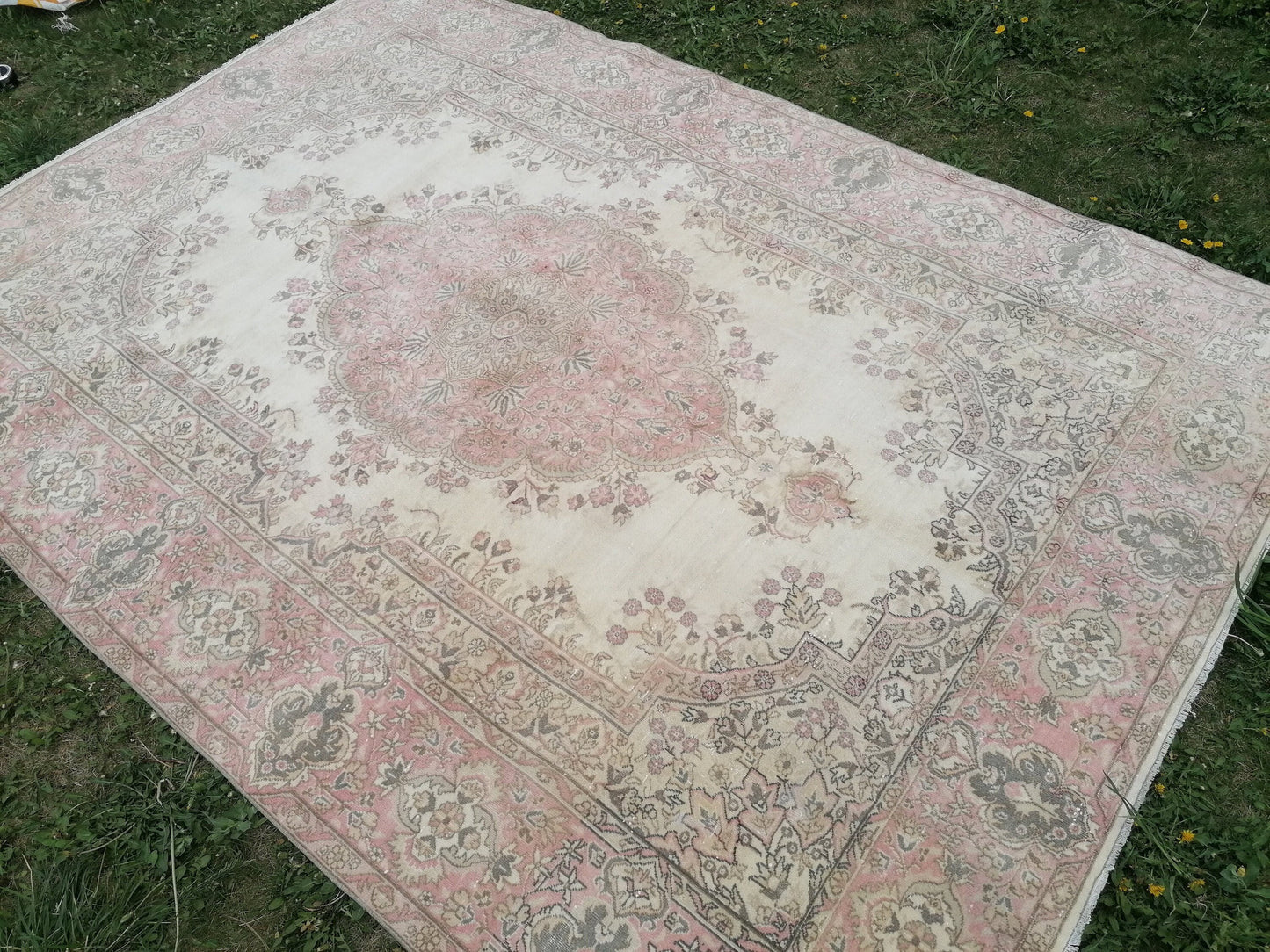 6.10 x 9.8 soft pink turkish rug, vintage rug, large vintage rug, wool oushak rug handmade rug