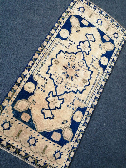 Small Turkish Rug Bathroom Rug Vanity Rug Powder Room Rug Hand Knotted Rug Oushak Rug Hand Made Rug Vintage Rug Door Mat