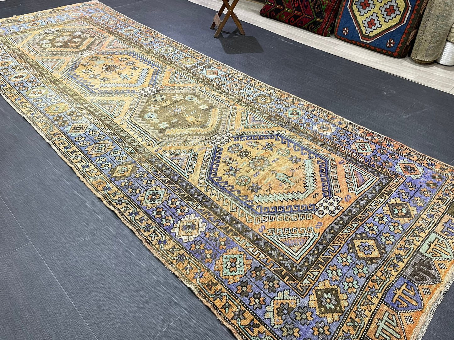 WOOL Oushak Runner Rug Turkish 4.4 x 12.4 Runner Vintage Runner Rug Hallway Runner Rug Kitchen Runner Rug Wool Runner Rug Wool Hand Knotted