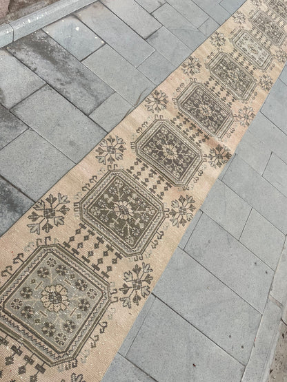 Handmade Extra Long Turkish Runner  Rug,Very Long Hand Knotted Runner Rug 2.3 x 21.3 Vintage Runner Rug XL Muted Runner Rug Staircase Runner