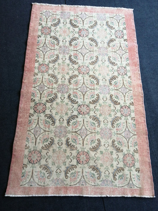 Rustic Oushak Rug, Turkish Rug 4 x 6.4 Oriental Rug, Wool Rugs, Farmhouse Rug, Vintage Rug, Minimalist Rug, Hand Made Rug