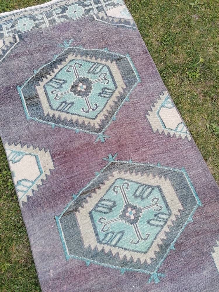 Vintage  purple runner 2'7x9'5 oushak wool runner hallway handmade runner, turkish runner rug, entery runner, kitchen runner