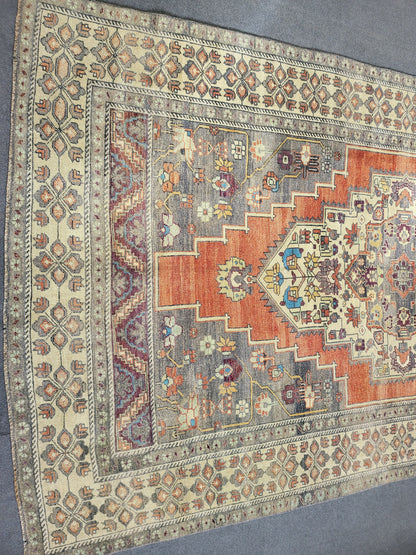 Antique RUG, Oushak 5.7 x 10 Rug, One Of A Kind Rug, Vintage Persian Rug, Blue Vintage Rug, Fine Wool Unique Rug, Rear Turkish Rug,