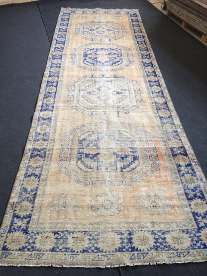13.3 x 4.6 Oushak Runner Rug Turkish Runner Rug Vintage Runner Rug Hallway Runner Rug Kitchen Runner Rug Wool Runner Rug Wool blue dyes