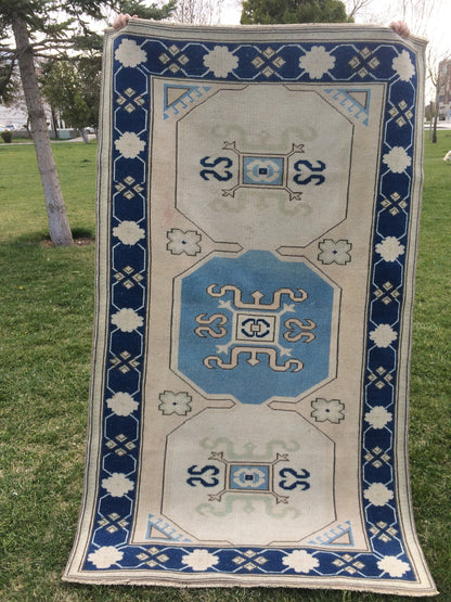 Vintage Turkish RUG Hand Knotted Oushak Rug Handmade Rug Bohemian Rug, Aqua Blue Rug Vintage Oushak Rug Vintage Rug 6.6 x 4 Wool Rugs