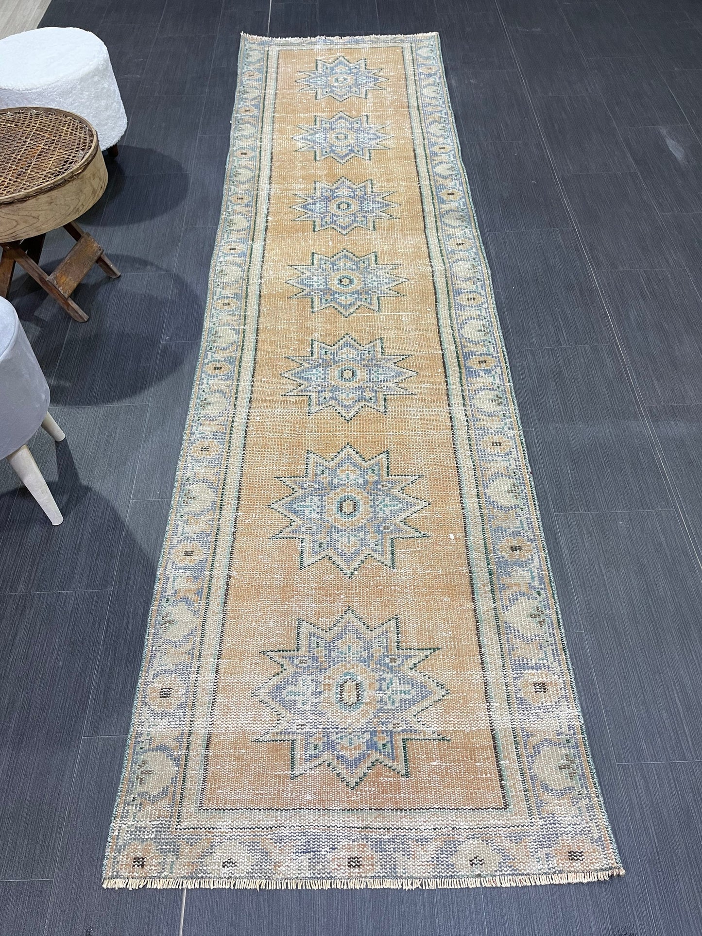 Oushak Runner Rug, Turkish Runner Rug, Vintage 2.5 x 9.7 Runner Rug, Hallway Runner Rug, Kitchen Runner Rug Wool Runner Rug