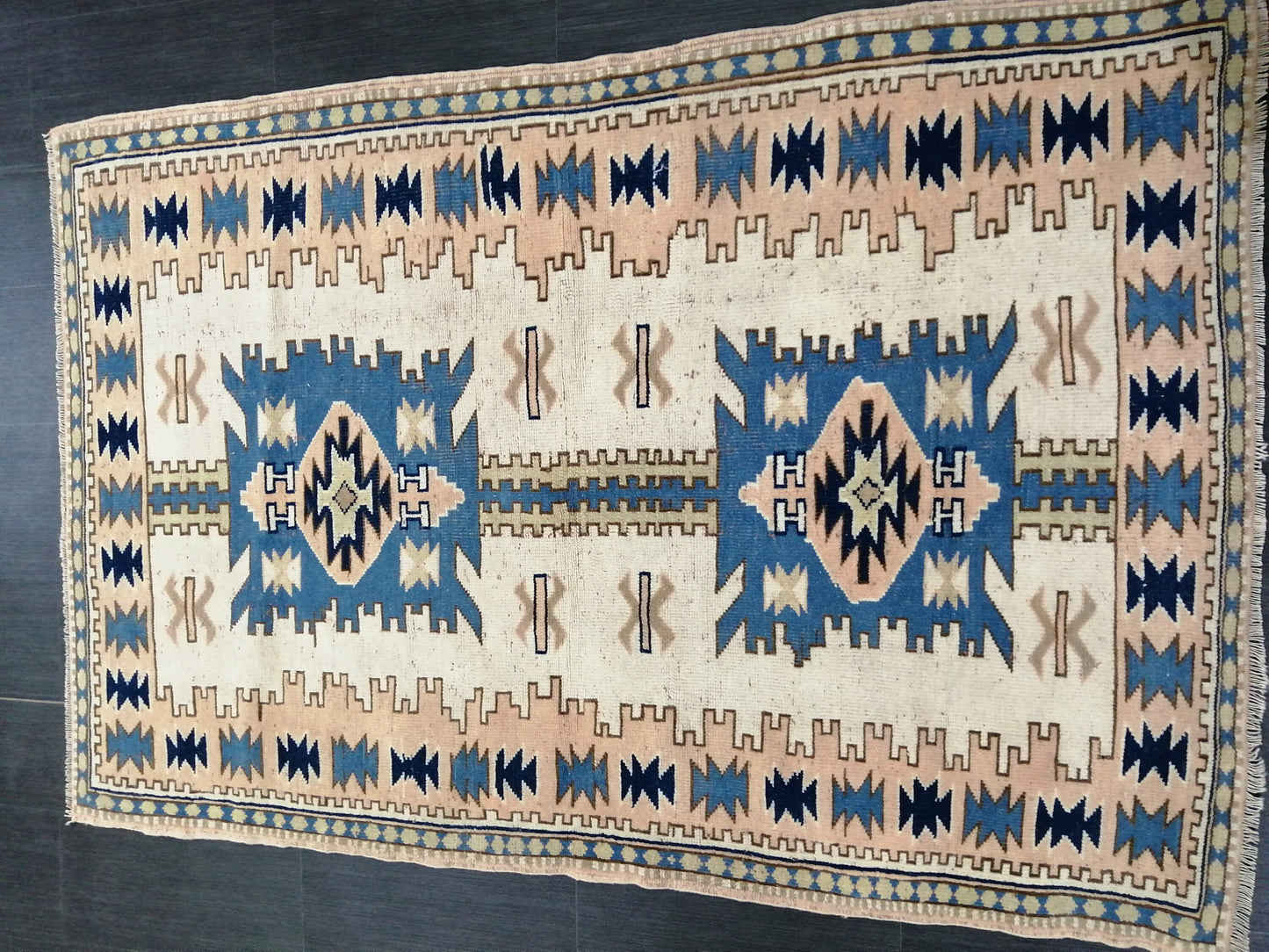 Oushak Runner Rug 6.2 x 4.1 Turkish Runner Rug Vintage Runner Rug Hallway Runner Rug Kitchen Runner Rug Blue Wool  Rug Wool Oushak Rug