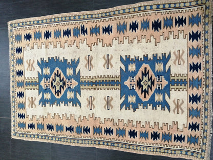 Oushak Runner Rug 6.2 x 4.1 Turkish Runner Rug Vintage Runner Rug Hallway Runner Rug Kitchen Runner Rug Blue Wool  Rug Wool Oushak Rug