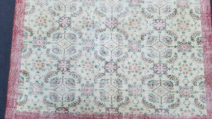 Oushak turkish rug, vintage rug, vintage oushak rug, vintage anatolian rug,kitchen runner rug unique hand made rug,bohemian rug 9'x5'6