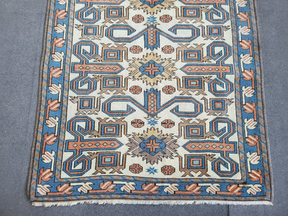 TURKISH Oushak Rug 3.5 x 6.5 Vintage Blue Oriental Rug Vintage Runner Rug Wool Kazak Rug Handmade Rug Hand Knotted Rug