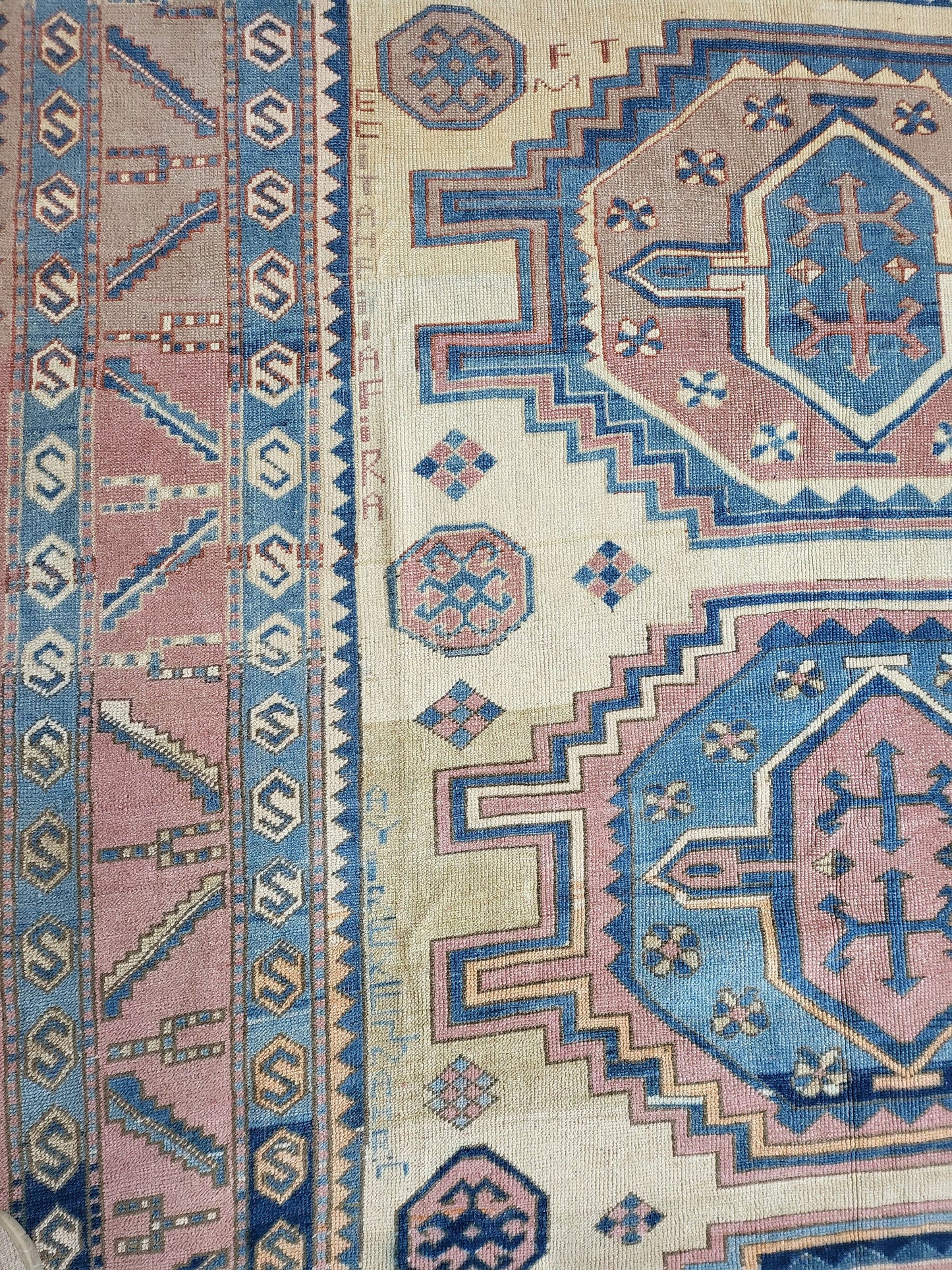 Antique RUG, Turkish Oushak 8.7 x 9.4 Rug, One Of A Kind Rug, Vintage Persian Rug, Blue Vintage Rug, Fine Wool Unique Rug, Rear Turkish Rug,