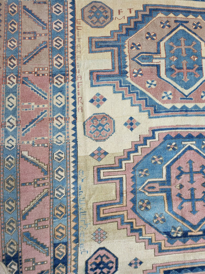 Antique RUG, Turkish Oushak 8.7 x 9.4 Rug, One Of A Kind Rug, Vintage Persian Rug, Blue Vintage Rug, Fine Wool Unique Rug, Rear Turkish Rug,