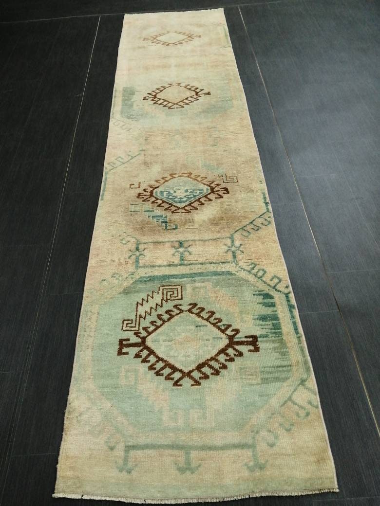 2.2 x 9.4 Vintage RUNNER Rugs, Muted Oushak RUNNER Rug, Faded Rug, Muted Turkish Rug, Muted Oriental Runner Rug, Vintage Persian Runner Rug