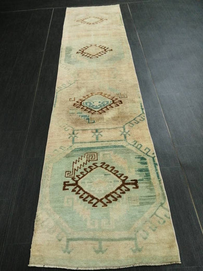 2.2 x 9.4 Vintage RUNNER Rugs, Muted Oushak RUNNER Rug, Faded Rug, Muted Turkish Rug, Muted Oriental Runner Rug, Vintage Persian Runner Rug