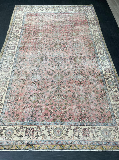 Oriental Vintage 6.6 x 10.6 Rug Vintage Hand Knotted Rug Wool Oushak Rug Hand Made Rugs Vintage Turkish Rug Persian Rug Distressed Rug