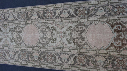 Hallway runner rug,muted vintage rug, turkish runner rug 2'2x13'2 feet