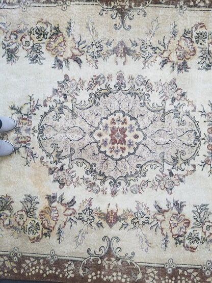 7x10 feet large oushak wool rug, turkish handmade oversize area rug, muted living room rug, vintage dining room wool rug,kids room large rug